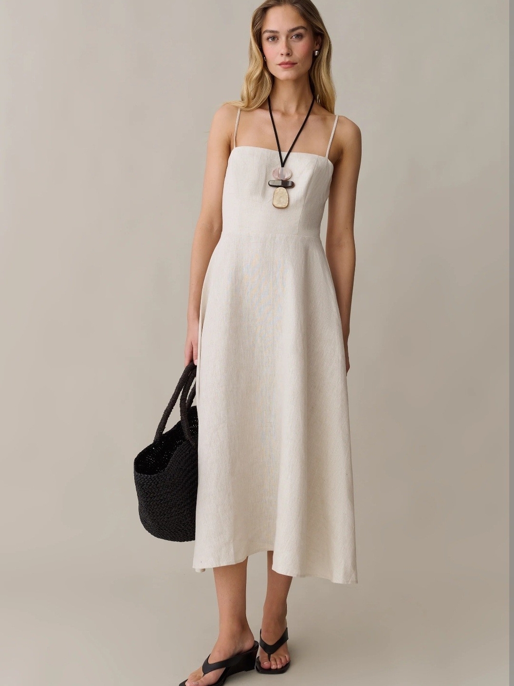 Few Moda O.P.T. Classic Cream Spaghetti-Strap Midi Dress